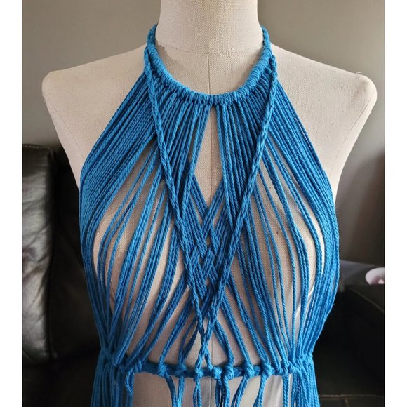 Macreme Women's Blue top Boho Style flowy bottom Handmade Maxi Dress New - Picture 4 of 9